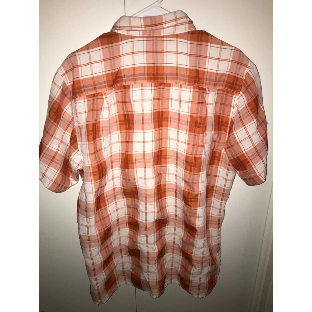 The North Face Men’s Large L Short Sleeve Button Down Striped Plaid Shirt Orange